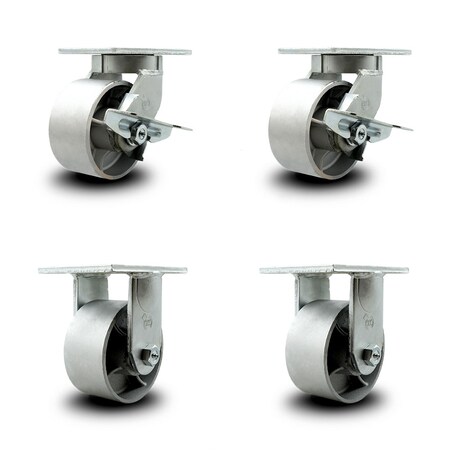 Service Caster 6 Inch Heavy Duty Semi Steel Cast Iron Caster Swivel Lock/Brake 2 Rigid, 2PK SCC-KP92S630-SSR-SLB-BSL-2-R-2
